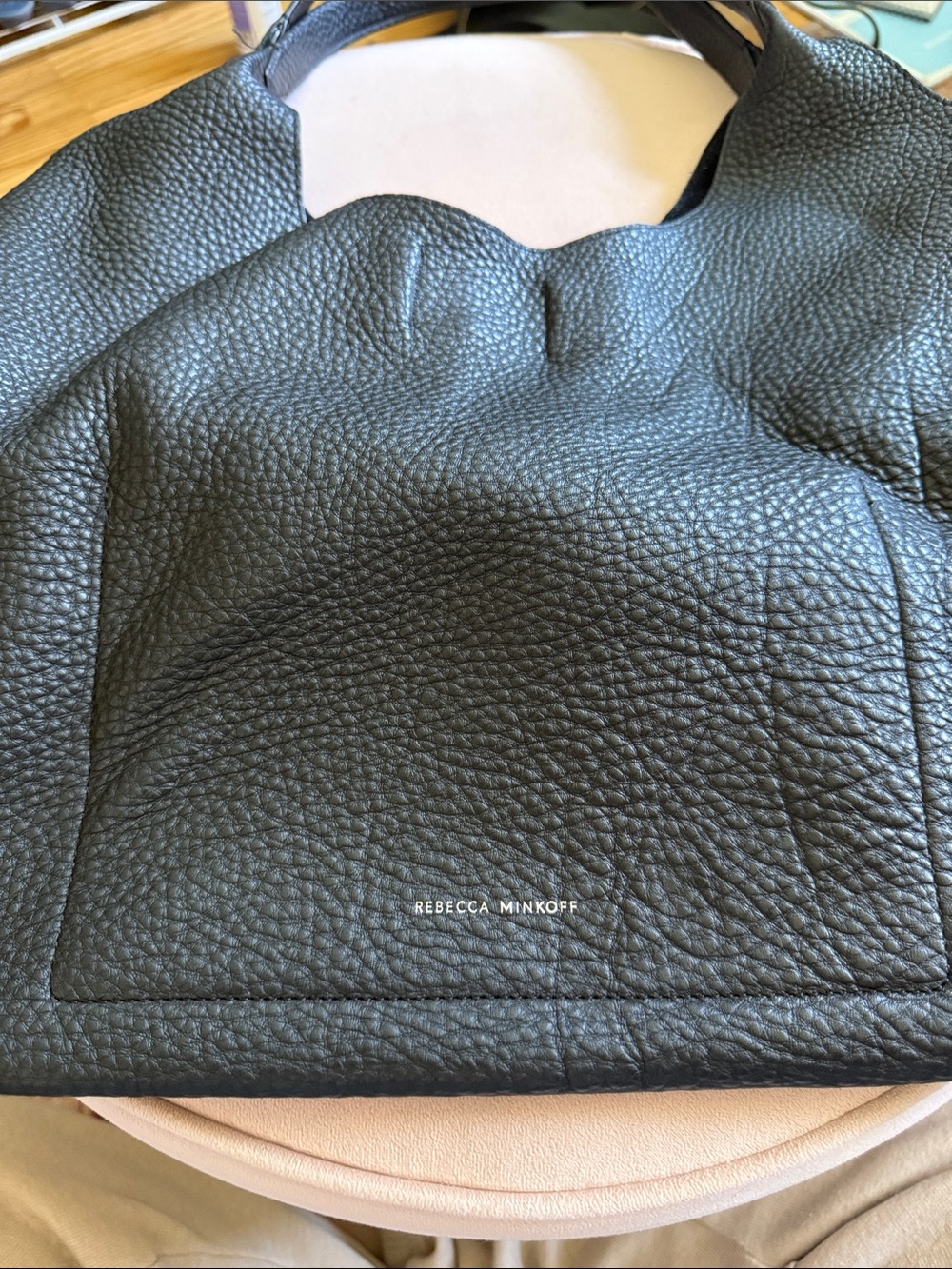 Rebecca Minkoff Black Pebble-Grain Leather Duffel Tote